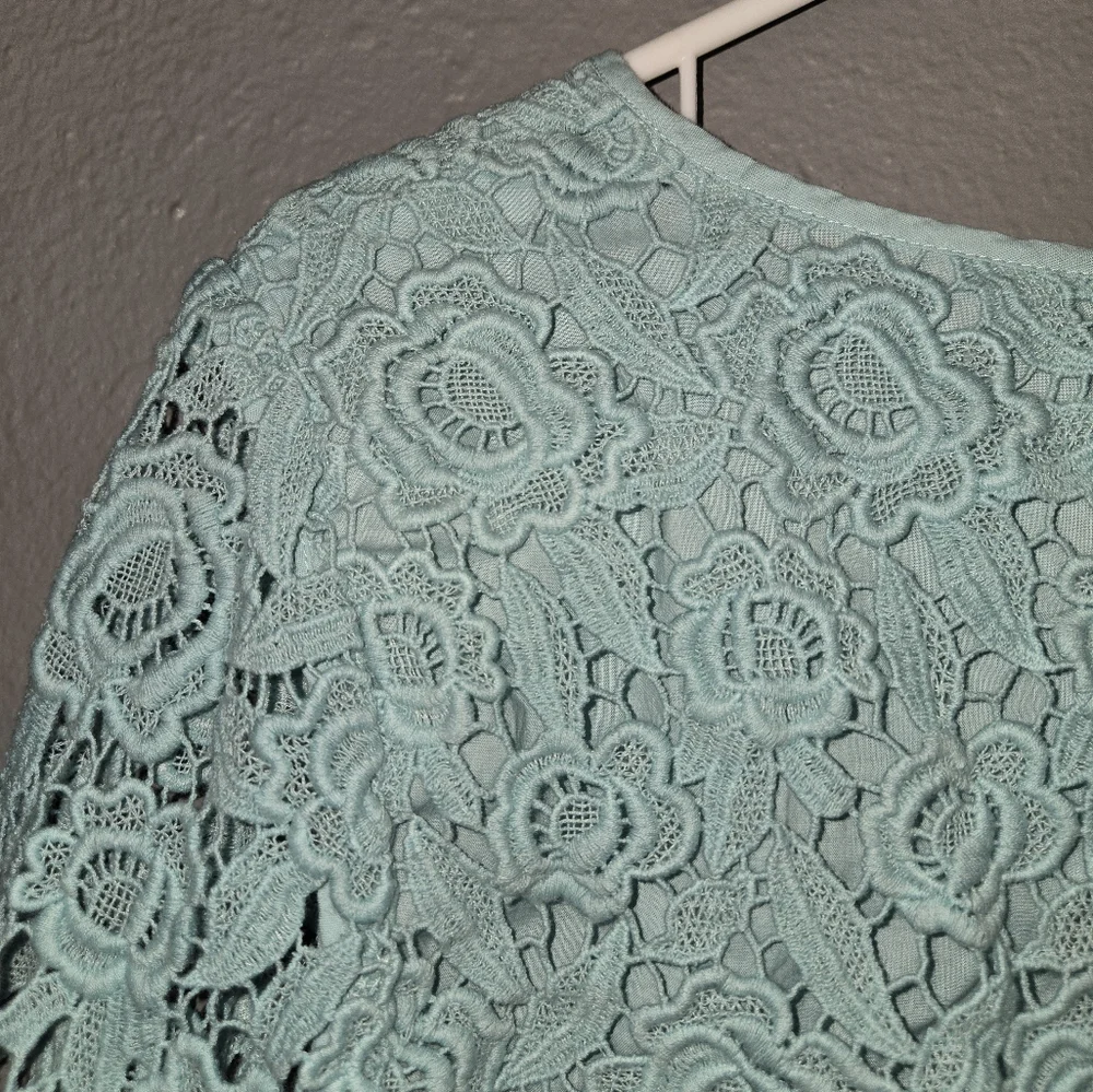 Talbots Blue Lace Top 3/4 Sleeve Size 14